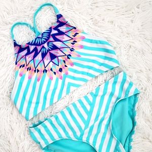 Girl's Justice Swimsuit size 12 Blue/White Bikini